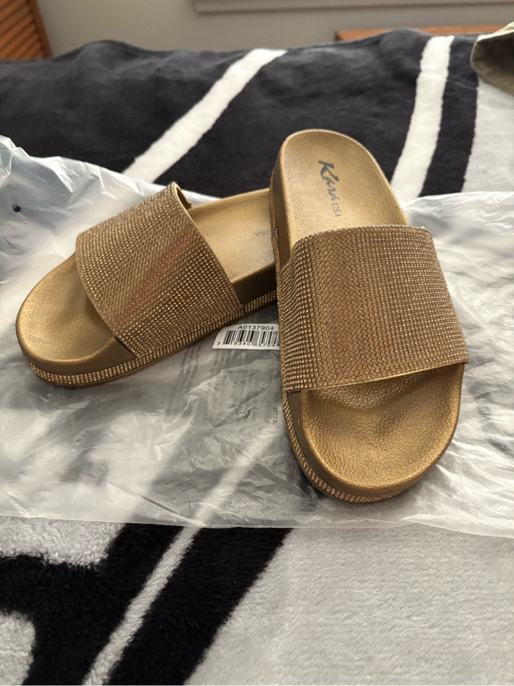 Kara  Gold Rhinestone Slide Sandals for Women